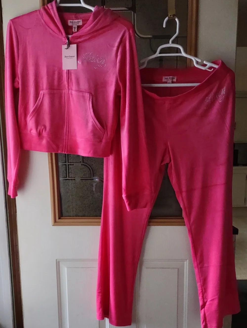 NWTS*  Juicy Couture *Hot Pink Velour Tracksuit Set XL Bling Rhinestones